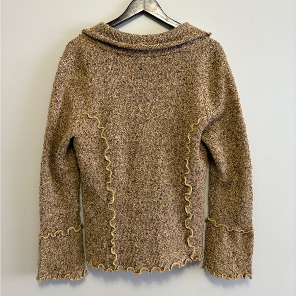 Cozy Brown Ruffle Knit Cardigan Size Large - Picture 2 of 10